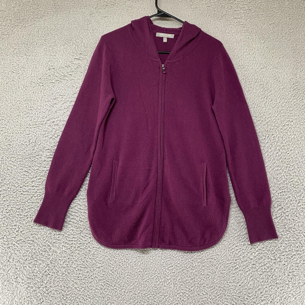Neiman Marcus 100% Cashmere Sweater Womens Small Purple Full Zip Hoodie Cardigan
